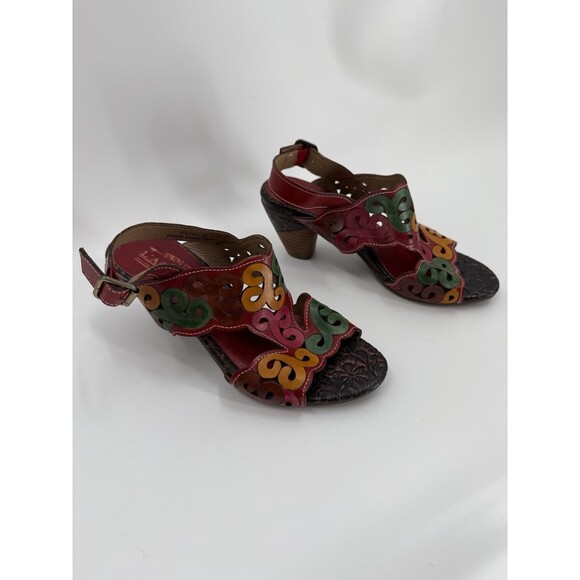 GORGEOUS L’artiste by Spring Step Ketta Red Leather Heeled Open Toe Sandals 38 - Picture 4 of 9